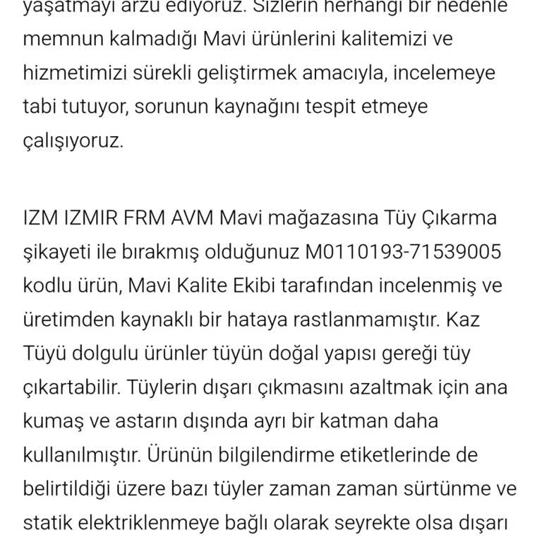 Mavi'den Aldığım Kaz Tüyü Montta Yoğun Tüy Problemi Ve Yetersiz İnceleme