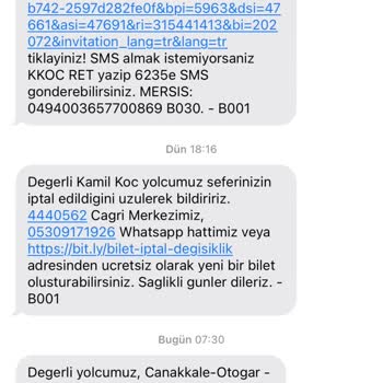 Kamil Koç Sefer İptal Bilgisi ve Ücret İadesindeki Karışıklık Nedeniyle Yaşanan Mağduriyet