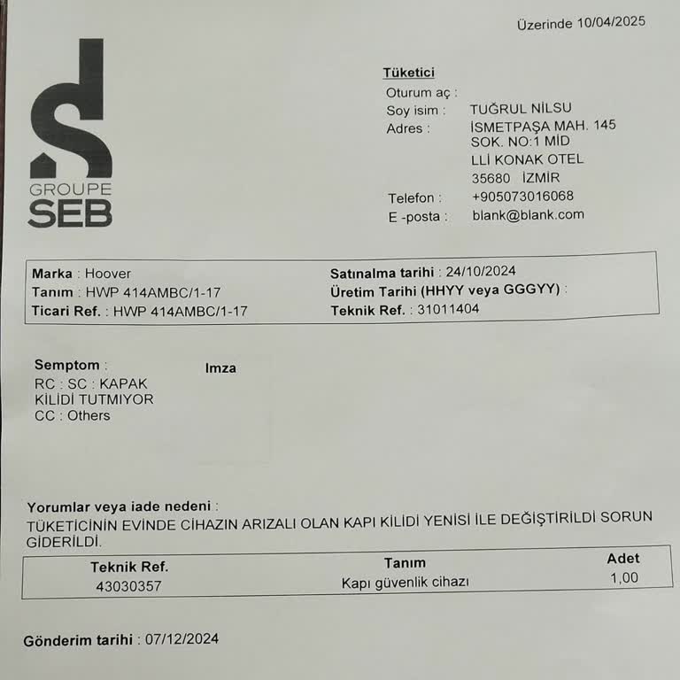 Hoover Çamaşır Makinesi Kapak Kilidi Sürekli Arızalanıyor, Servis Ücret Talep Ediyor