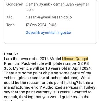 Nissan Qashqai'de Boya Atması Ve Garanti Sorunu Cevapsız Kaldı