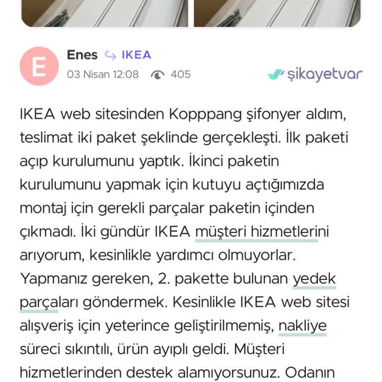 IKEA'dan Alınan Ürünlerde Eksik Parça Ve Yetersiz Müşteri Hizmeti