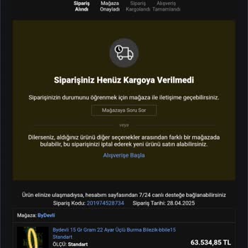 Altın Bilezik Siparişim Kargoya Verilmedi İptal De Edemiyorum