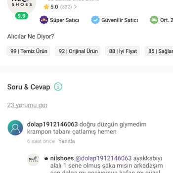 Satıcıdan Aldığım Kramponun Değişimi Talebime Olumsuz Ve Saygısız Yanıt