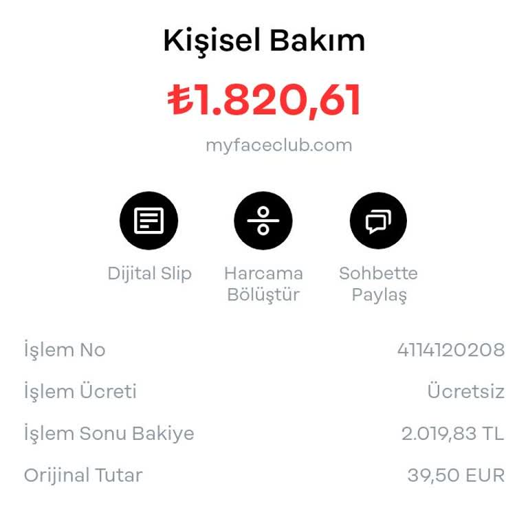 Myfaceclub Hesabımdan 1800 Liralık Bir Çıkış Oluşmuş