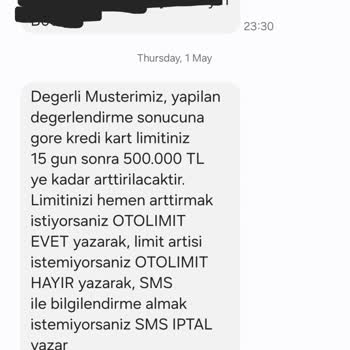 Otomatik Limit Artışı Mesajlarından Bıktım!