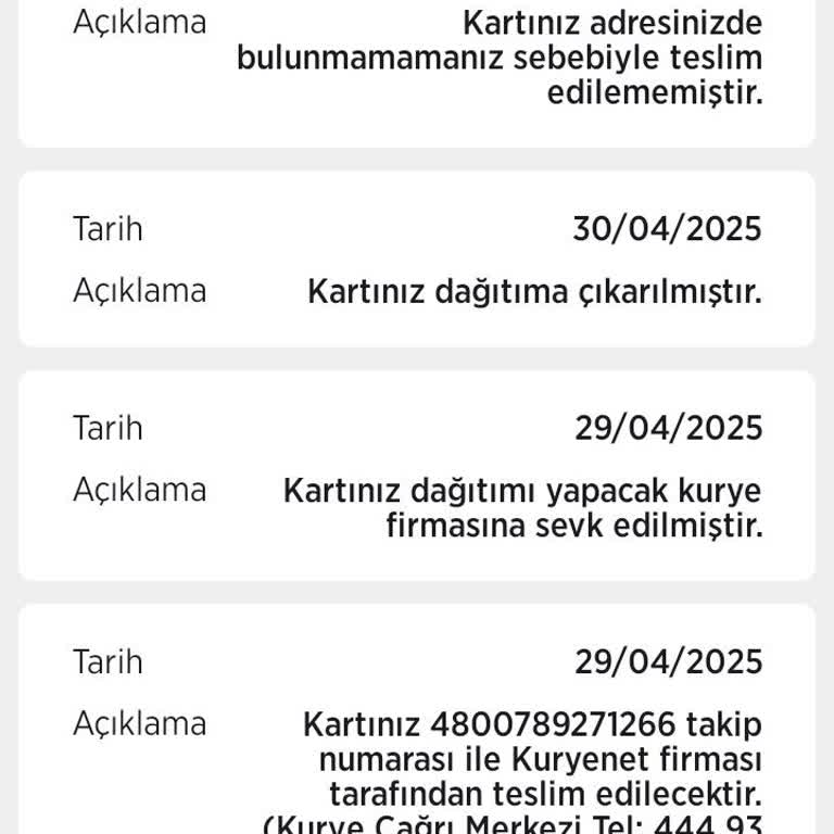 Ziraat Bankası Kart Teslimatında Kuryenin Adresime Gelmemesi