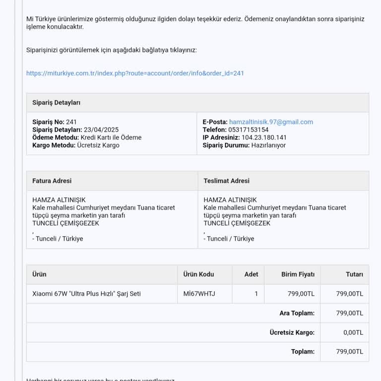 Sipariş Verilen Şarj Aletinin Kargoya Verilmemesi Ve Müşteri Hizmetlerine Ulaşılamaması