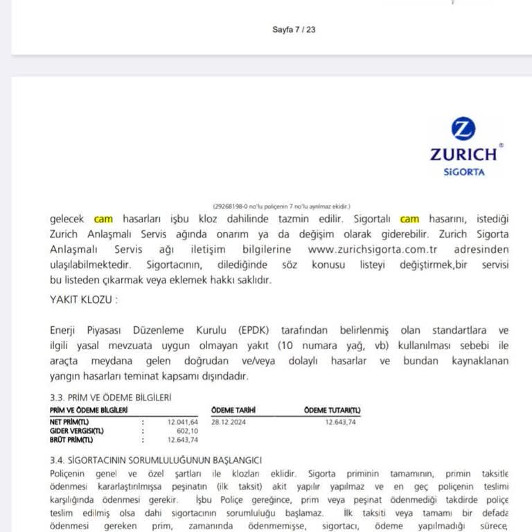 Kasko Cam Hasarımda Müşteri Odaklı Yaklaşım Göremedim