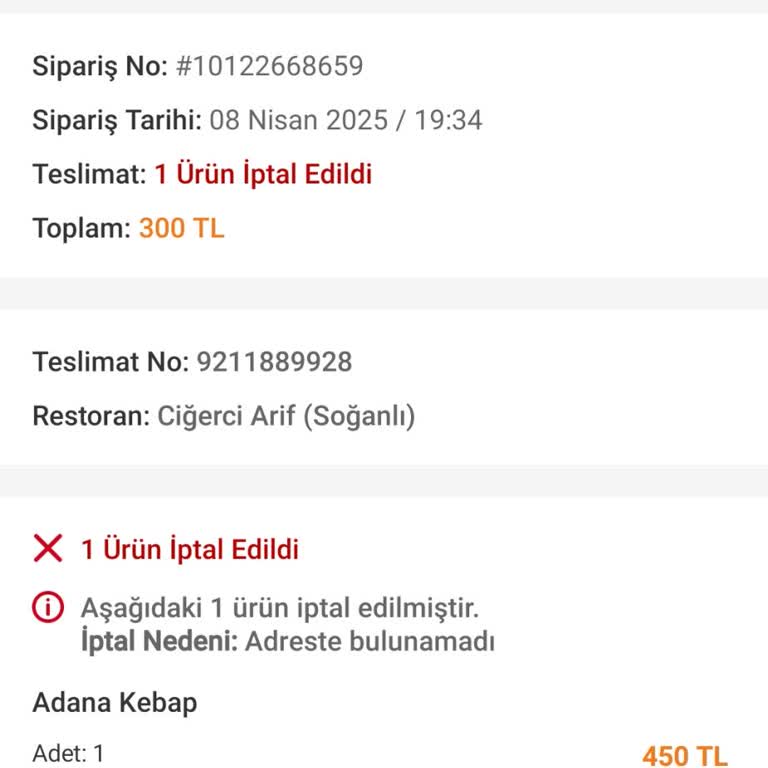 Trendyol Yemek Siparişim Ulaşmadı, Para İadesi Yapılmadı, Müşteri Desteği Yetersiz