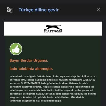 Slazenger Ürün İadesi Sonrası Para İadesi Yapılmıyor
