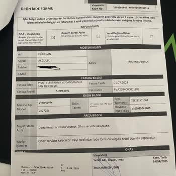 Arızalı Monitörümün İadesi Yerine Yenisiyle Değişimini İstiyorum