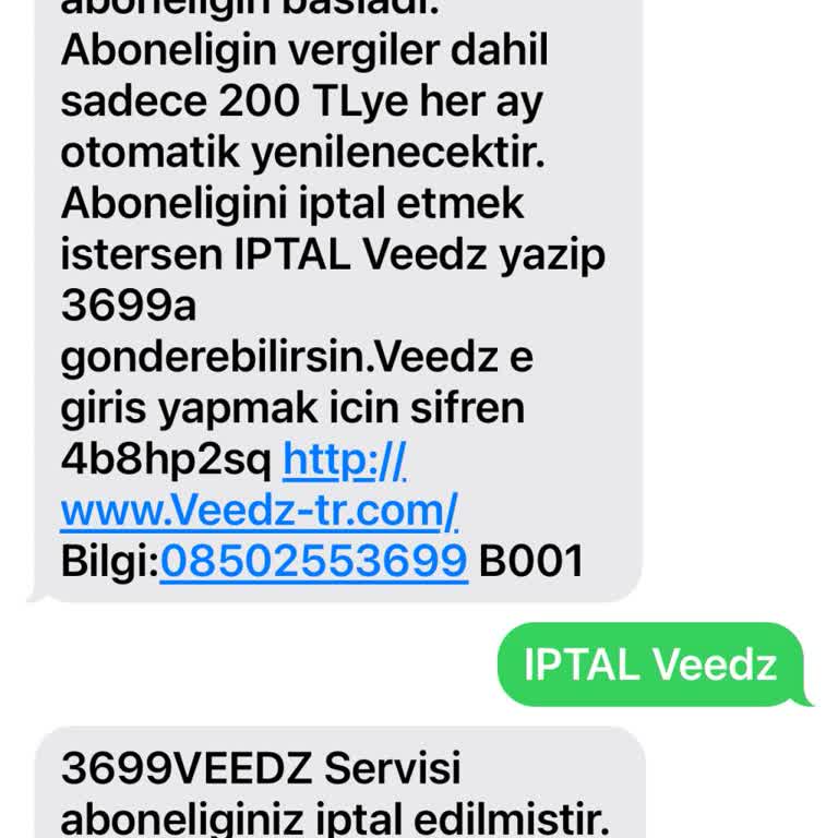 Kullanmadığım Veedz Üyeliği İçin Faturama 200 TL Yansıtıldı
