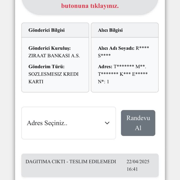 Ziraat Kartım Günlerdir Kuryede Teslim Edilmiyor