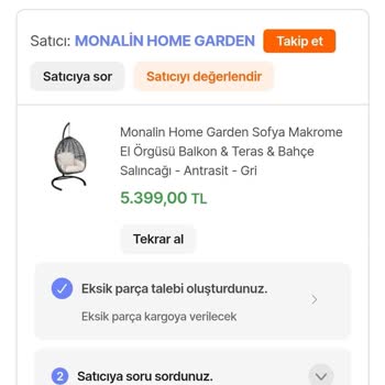 Sipariş Edilen Salıncağın Eksik Ve Yanlış Teslimatı Mağduriyet Yaşattı