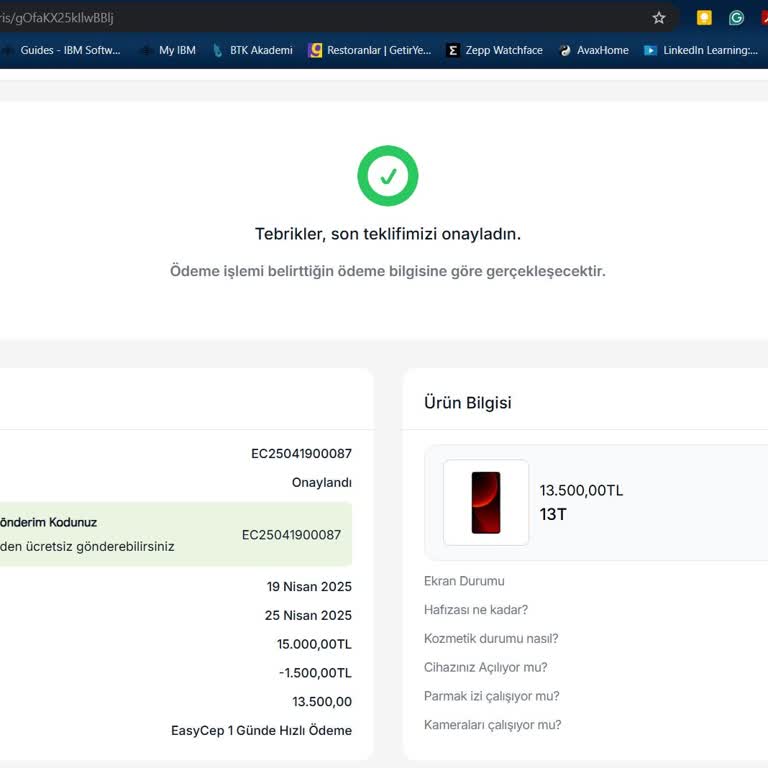 EasyCep Satış Sonrası Ödeme Yapılmaması Ve İade Talebinin Reddedilmesi