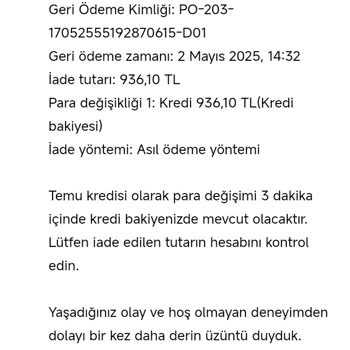İptal Edilen Siparişin Ücreti Geri Ödenmedi