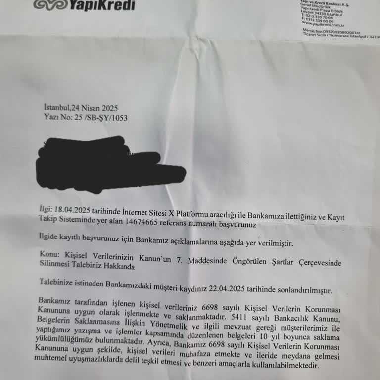 Yapı Kredi Bankası Kişisel Verilerimin Silinmemesi Ve Haksız Müşteri Kaydı Mağduriyeti