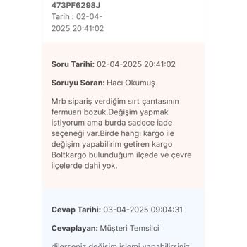 Çanta Değişim Talebim Yerine Getirilmedi, Ücret İadesi Yapıldı