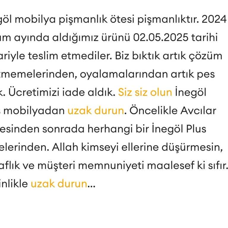 İnegöl Plus Mobilya Teslimat Ve Müşteri Memnuniyetsizliği