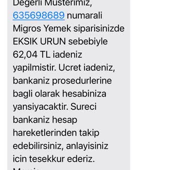 Eksik Ve Bozuk Siparişe Yetersiz İade