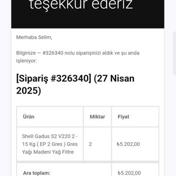 Satın Alınan Yağ Ve Filtreler İçin İlgisiz Müşteri Hizmeti