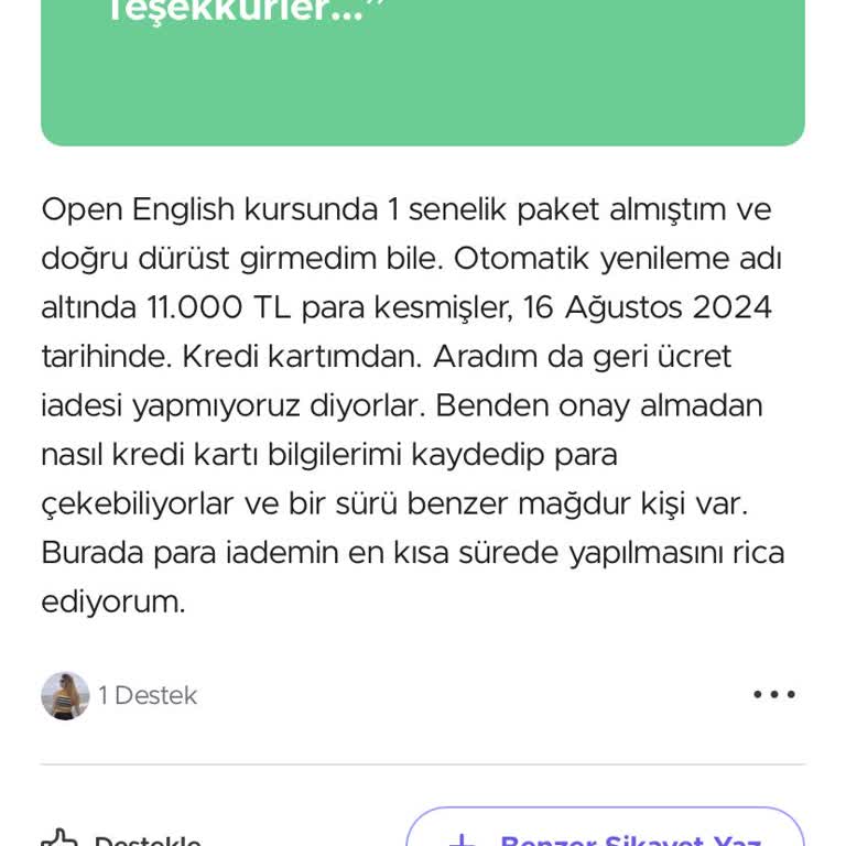 İzinsiz Kart Çekimi Hakkında Şikayet