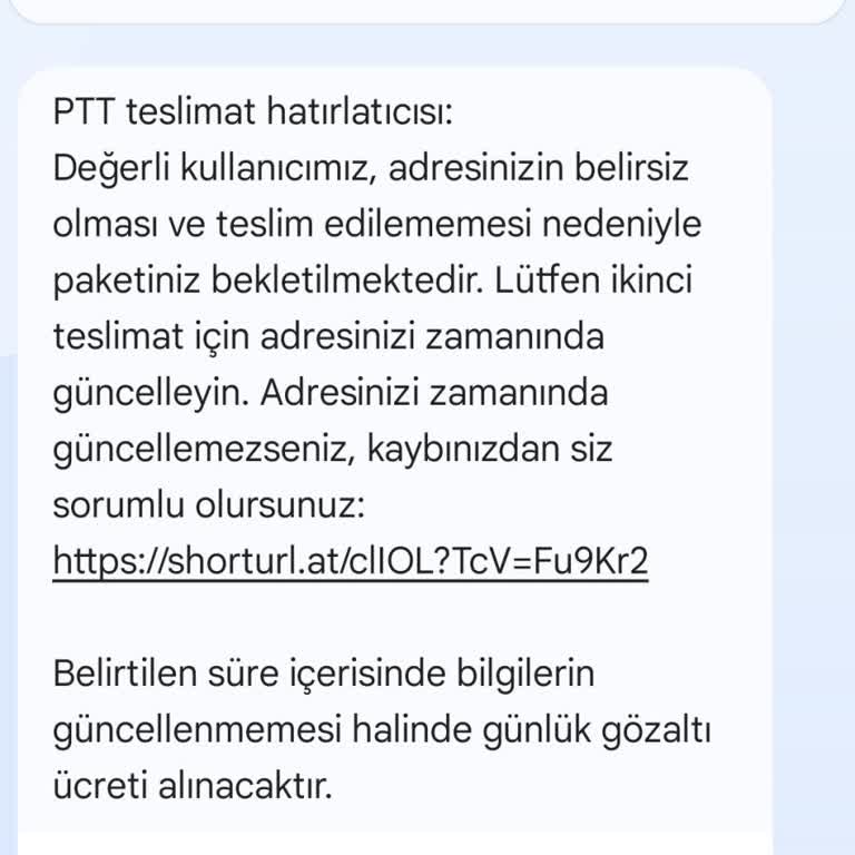 PTT Adına Gelen Şüpheli Mesaj Hakkında Güvenlik Endişesi Ve Önlem Talebi