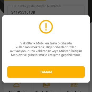 VakıfBank Mobil Uygulamada Cihaz Sınırı Nedeniyle Giriş Yapamıyorum