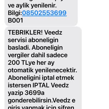 Onayım Olmadan Başlatılan Veedz Aboneliği İçin 200 TL Ücret Kesildi