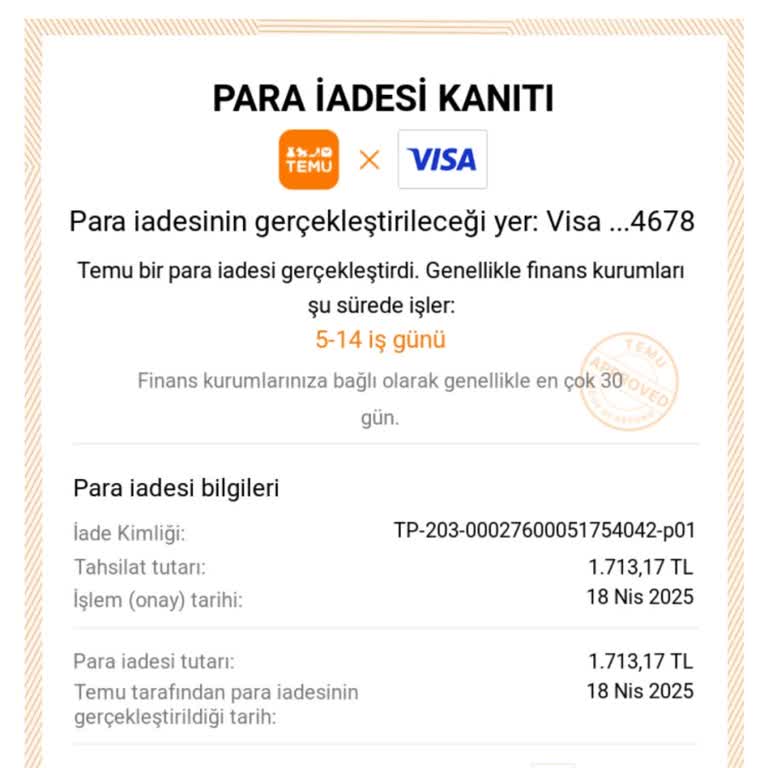 Temu'da İptal Edilen Siparişimin İadesi Yapılmadı