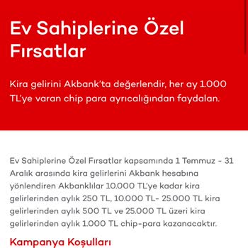 Akbank Kira Geliri Kampanyasında Değişen Şartlar Nedeniyle Chip Para Verilmedi