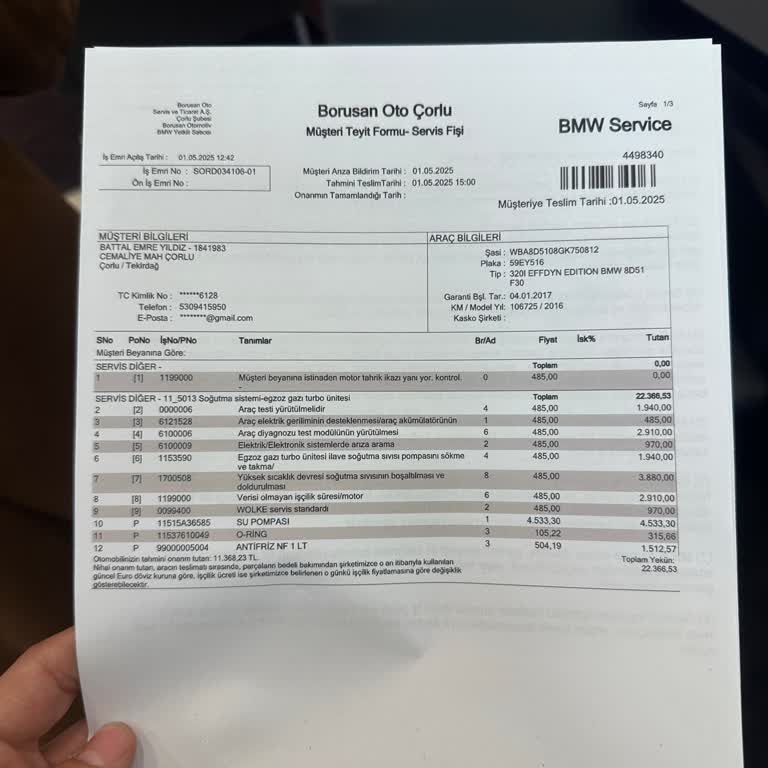 BMW'den Garanti Dışı Yüksek Onarım Ücreti Ve İkame Araç Mağduriyeti