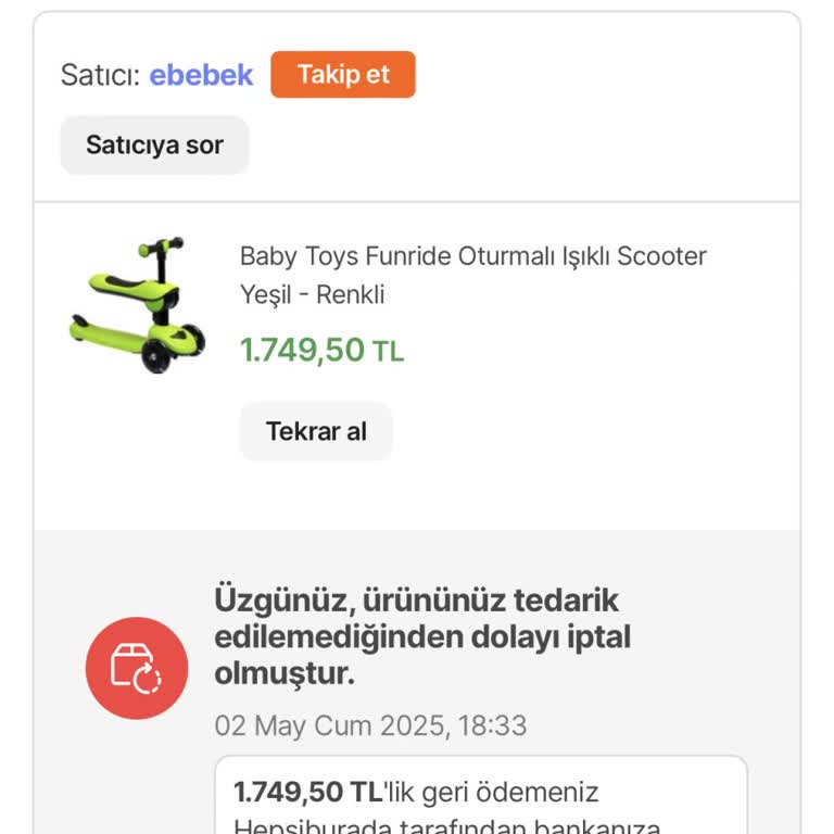 Ebebek Kampanyalı Ürün Siparişim Stokta Olduğu Halde İptal Edildi!