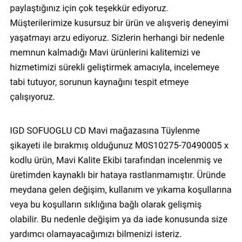 Mavi'den Aldığım Sweet Sürekli Tüyleniyor, Değişim Talebim Reddedildi