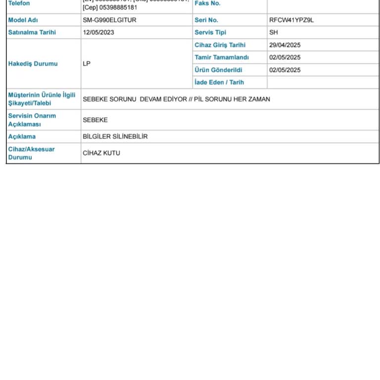 Samsung S21FE Cihazımda Devam Eden Şebeke Ve Pil Sorunu