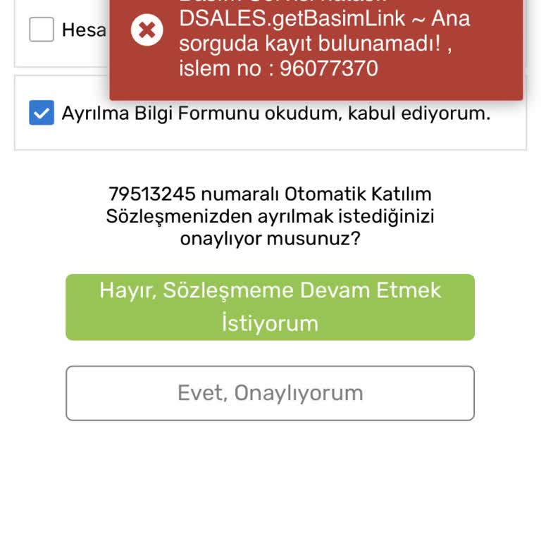 Cayma İşlemi İçin Hesap Bildirim Cetveli Erişim Sorunu