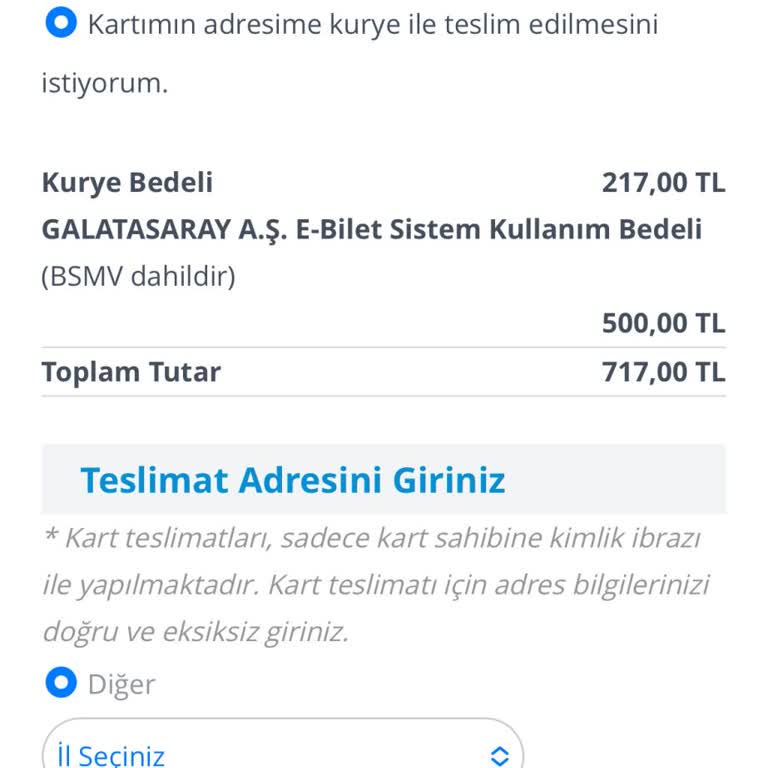 Oğlum İçin Zorunlu Kurye Ücreti Ve Sanal Kart Seçeneği Sunulmuyor
