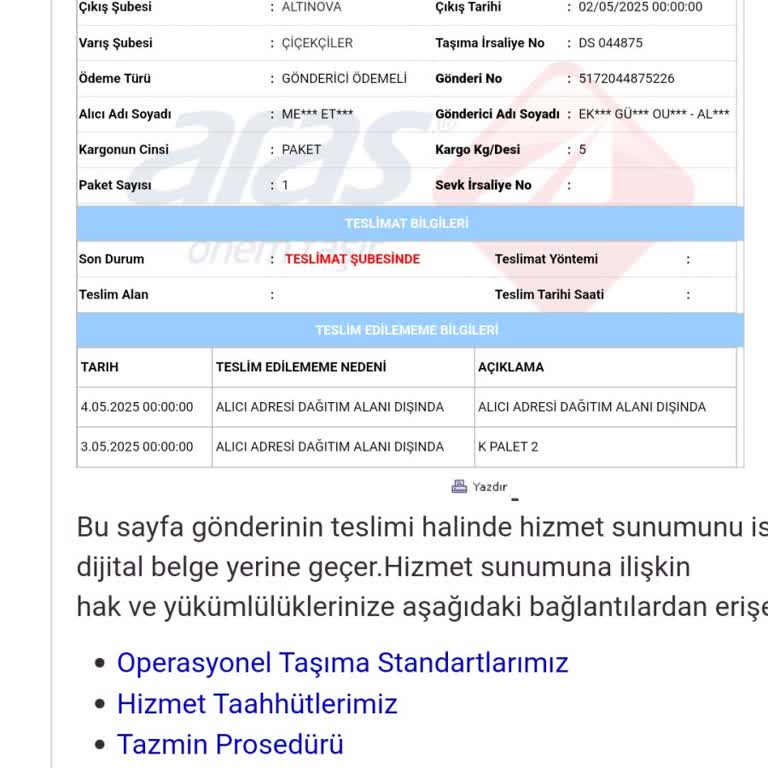 Aras Kargo Çiçekçiler Şubesi Kargomu Bildirim Yapmadan İade Etti