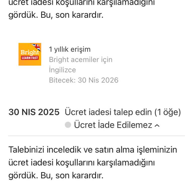 Bright Learn Faster Uygulaması Haksız Yıllık Ücret Kesintisi Ve İade Sorunu