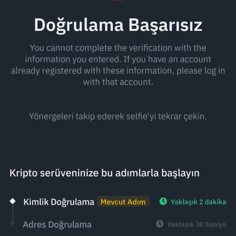 Binance TR Kimlik Doğrulama Selfie Adımında 8 Gündür İşlem Yapamıyorum