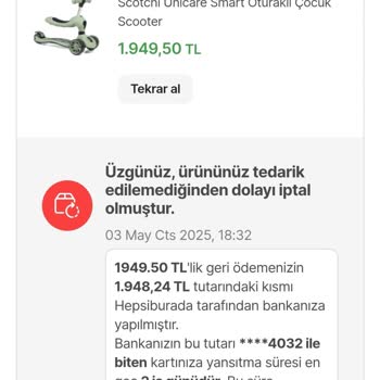 Sipariş İptali Ve Müşteri Mağduriyeti Yaşadım