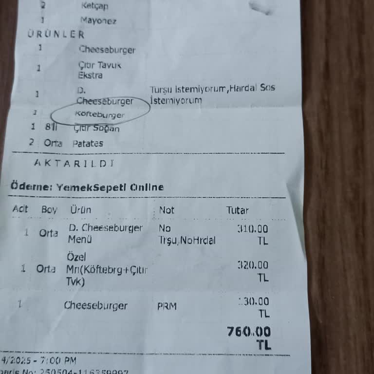 McDonald's Kayışdağı Şubesi Siparişim Eksik Geldi, Sorunum Çözülmedi