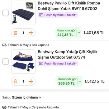 Hepsiburada'da Şişme Yatak Kampanya Fiyatı Ve Sepet Sorunu