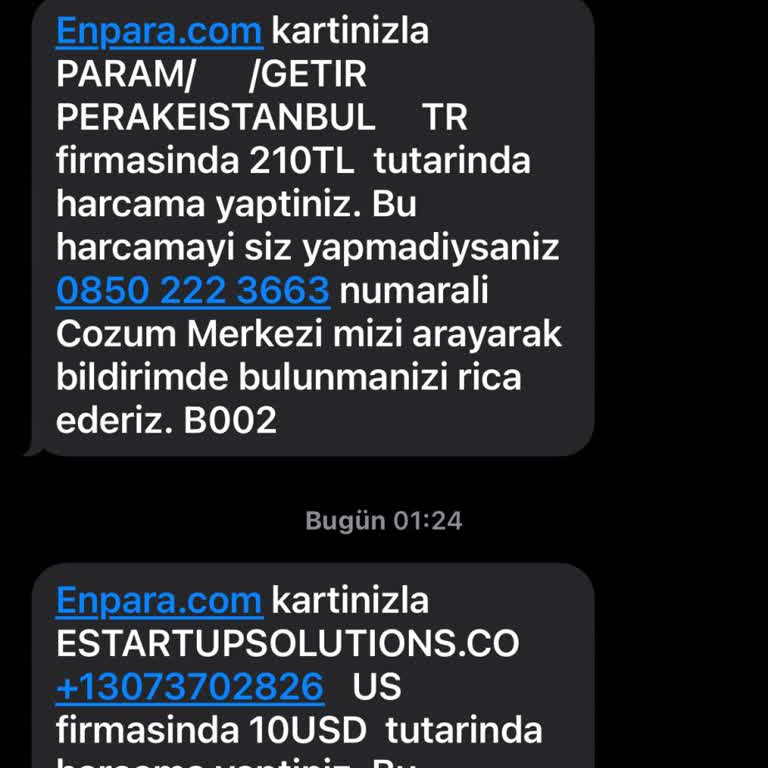 Enpara Kartımdan İzinsiz Harcama Bildirimi Aldım