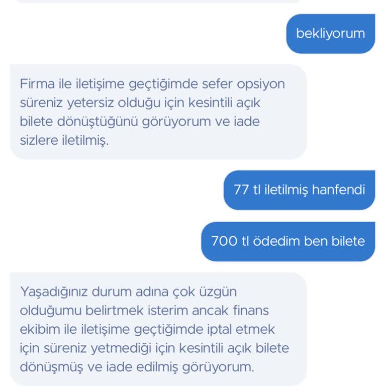 Bilet İptalinde Eksik Ücret İadesi Ve Yetersiz Canlı Destek