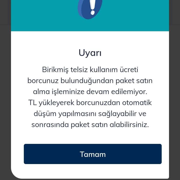 Türk Telekom Mobil Uygulamasında Telsiz Kullanım Ücreti Nedeniyle Paket Satın Alamıyorum