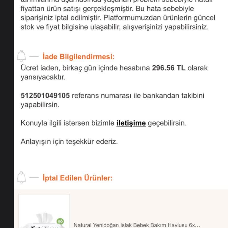 Siparişim Fiyat Hatası Gerekçesiyle Bilgim Dışında İptal Edildi