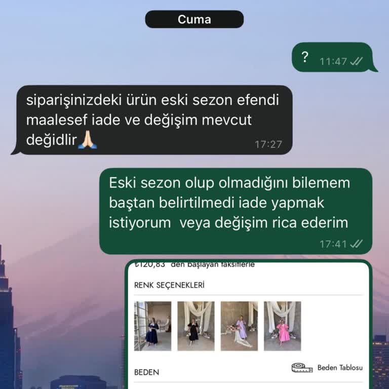 İade Talebime Eski Sezon Bahanesiyle Olumsuz Dönüş Yapıldı