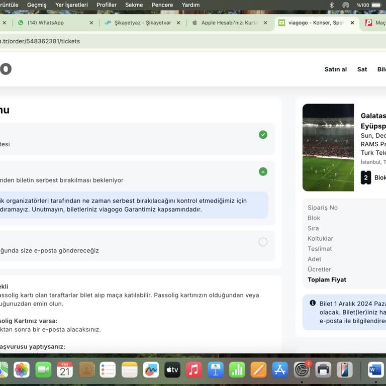 Viagogo zeigt Galatasaray Eyüpspor Tickets nicht an und lässt keine Rückgabe zu