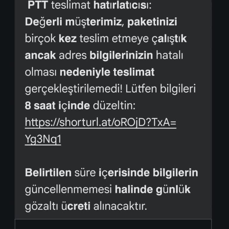 PTT Adıyla Gönderilen Sahte Teslimat Mesajı Hakkında Uyarı